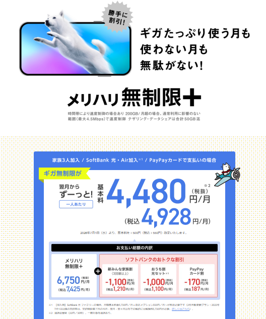 ソフトバンク メリハリ無制限プラスの料金